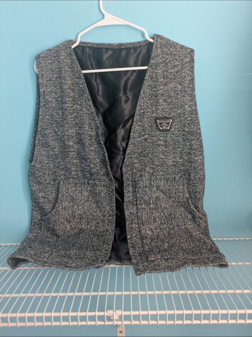 Women's Charcoal Tweed Open Vest Blazer